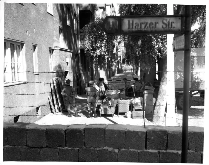 Framed Print : Guards Standing Near Berlin Wall At Harzer Street Framed Print : Guards Standing Near Berlin Wall At Harzer Street