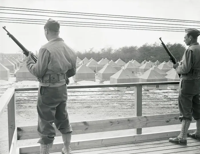 Framed Print : Guards Standing Watch at a Relocation Center Framed Print : Guards Standing Watch at a Relocation Center