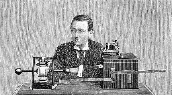 Guglielmo Marconi and his telegraph apparatus