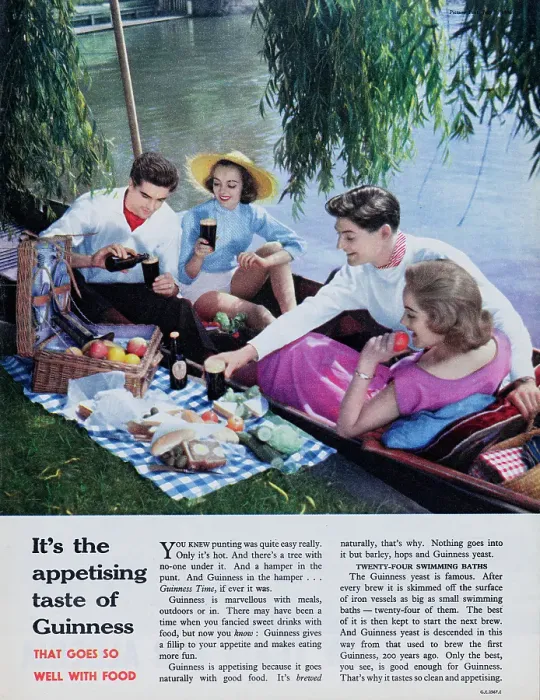 Framed Print : Guinness. 1956: Advertisement for Guinness stout showing two couples enjoying Framed Print : Guinness. 1956: Advertisement for Guinness stout showing two couples enjoying