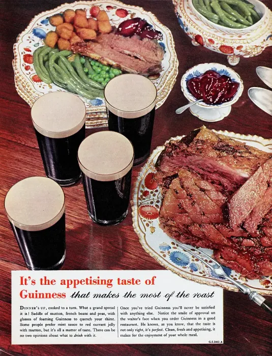 Framed Print : Guinness. 1956: Advertisement for Guinness stout showing a roast dinner Framed Print : Guinness. 1956: Advertisement for Guinness stout showing a roast dinner