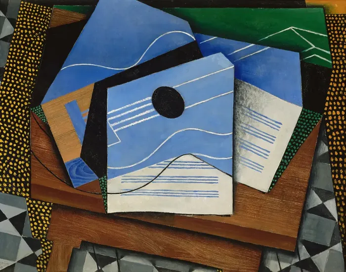 Framed Print : Guitar on a table. Artist: Gris, Juan (1887-1927) Framed Print : Guitar on a table. Artist: Gris, Juan (1887-1927)