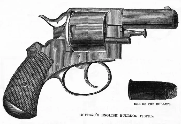 Framed Print : Guiteau's English Bulldog Pistol Engraving