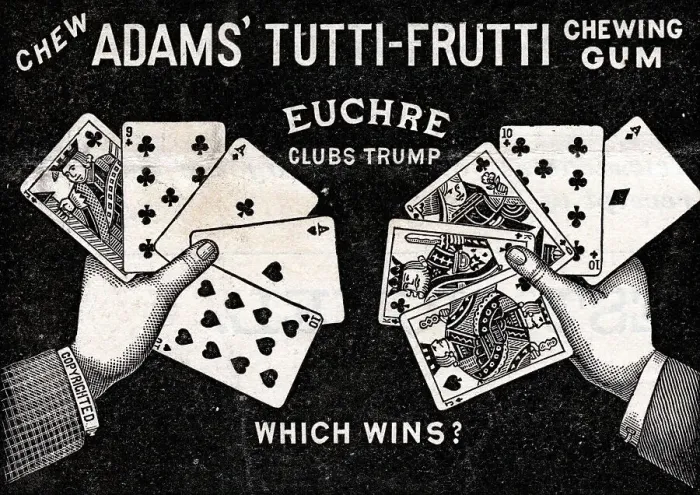 Framed Print : Gum Advertisement with Two Hands Holding Playing Cards
