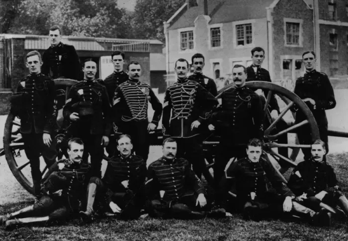 Framed Print : Gun Team. circa 1900: A gun team of the British volunteer force Framed Print : Gun Team. circa 1900: A gun team of the British volunteer force