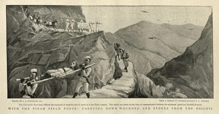 Framed Print : Gurkhas carrying wounded soldiers of the Tirah Field Force during the Tirah campaign 19th Framed Print : Gurkhas carrying wounded soldiers of the Tirah Field Force during the Tirah campaign 19th