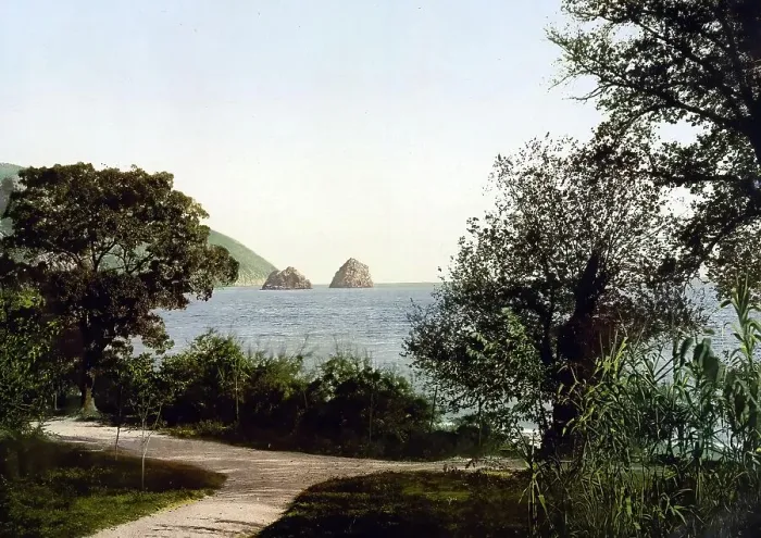 Framed Print : From the Gursuff, Gurzuf, Street, Yalta, Crimea, Russia, Ukraine, c. 1890, Historic, digitally enhanced reproduction of a photochrome print of the period Framed Print : From the Gursuff, Gurzuf, Street, Yalta, Crimea, Russia, Ukraine, c. 1890, Historic, digitally enhanced reproduction of a photochrome print of the period