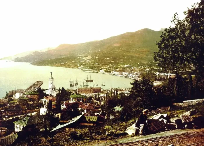 Framed Print : From the Gursuff, Gurzuf, Street, Yalta, Crimea, Russia, Ukraine, c. 1890, Historic, digitally enhanced reproduction of a photochrome print of the period Framed Print : From the Gursuff, Gurzuf, Street, Yalta, Crimea, Russia, Ukraine, c. 1890, Historic, digitally enhanced reproduction of a photochrome print of the period