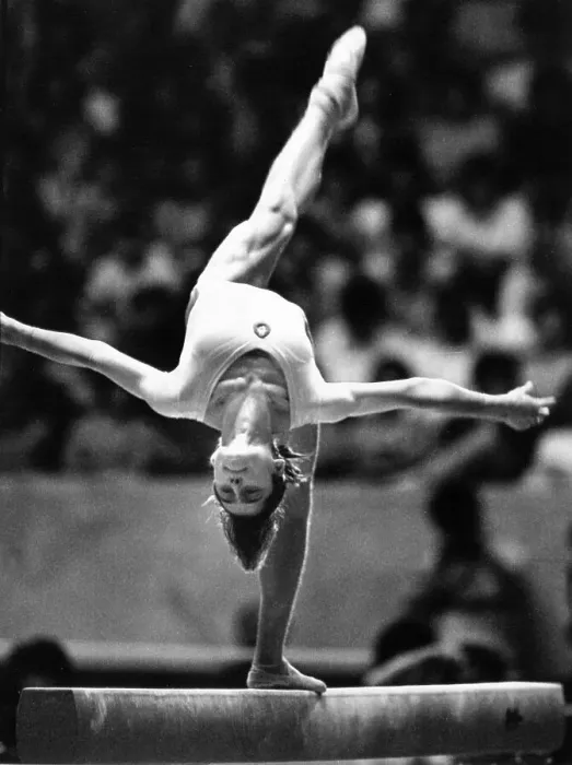 Framed Print : Gymnast Nadia Comaneci on Balance Beam Framed Print : Gymnast Nadia Comaneci on Balance Beam