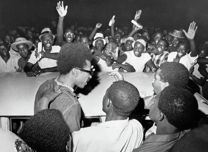 Framed Print : H. Rap Brown Leaving Prison with Cheering Supporters Framed Print : H. Rap Brown Leaving Prison with Cheering Supporters