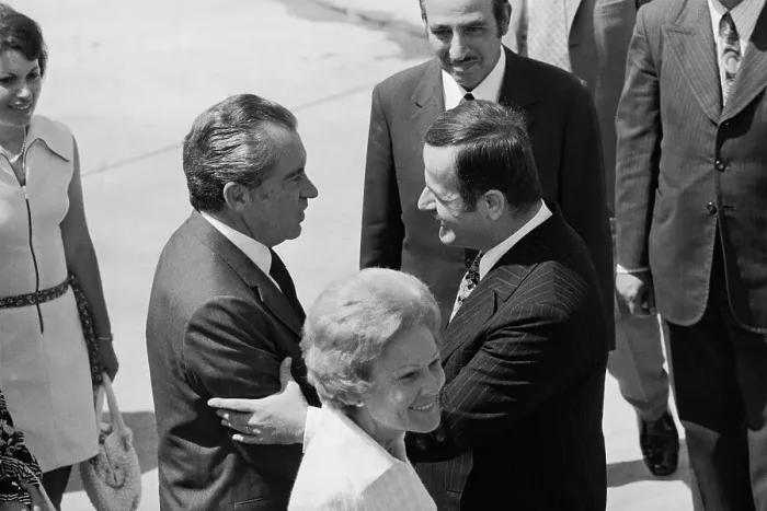 Framed Print : Hafez al Assad of Syria Greets Nixon Framed Print : Hafez al Assad of Syria Greets Nixon