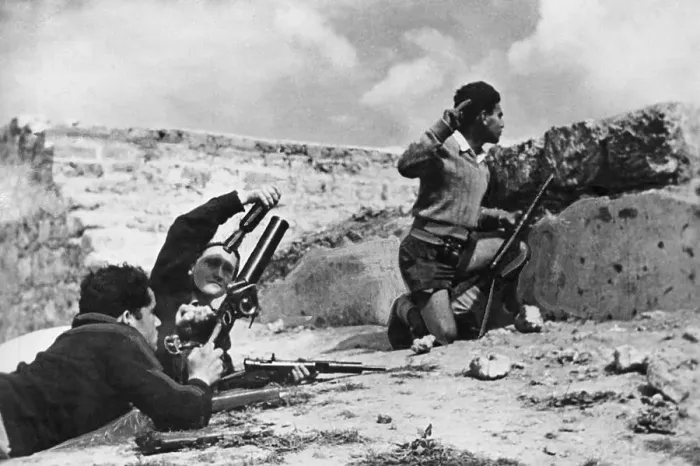 Framed Print : Haganah Soldiers with Weaponry Taking Cover from Mortar Framed Print : Haganah Soldiers with Weaponry Taking Cover from Mortar