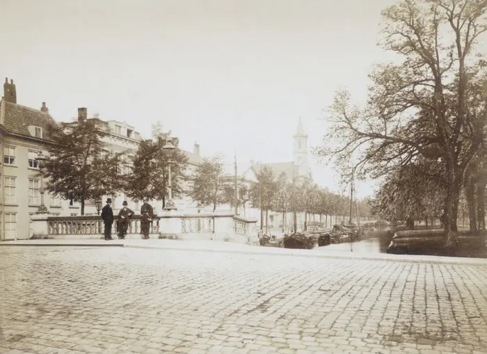 Framed Print : The Hague. Three men standing next to a canal in the Hague, circa 1880 Framed Print : The Hague. Three men standing next to a canal in the Hague, circa 1880