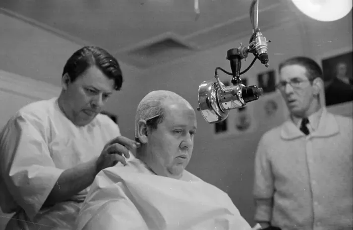 Framed Print : Hair Net. 24th December 1938: British born comic and character actor Charles Laughton Framed Print : Hair Net. 24th December 1938: British born comic and character actor Charles Laughton