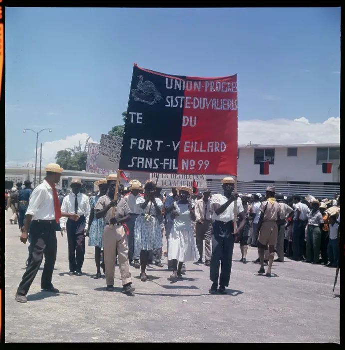 Framed Print : Haitian Citizens with Banner Outdoors Framed Print : Haitian Citizens with Banner Outdoors