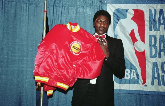Framed Print : Hakeem Olajuwon Displaying Jacket Framed Print : Hakeem Olajuwon Displaying Jacket