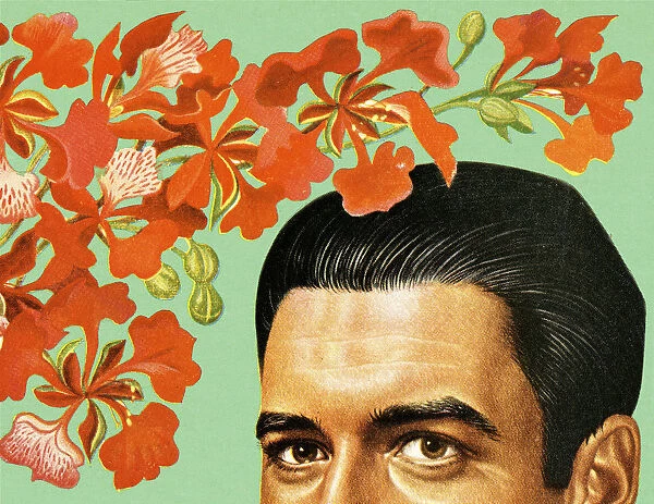 Top Half of Mans Head With Flowers