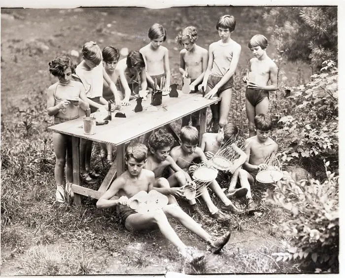 Framed Print : Half-Nude Children Make Crafts Outdoors Framed Print : Half-Nude Children Make Crafts Outdoors