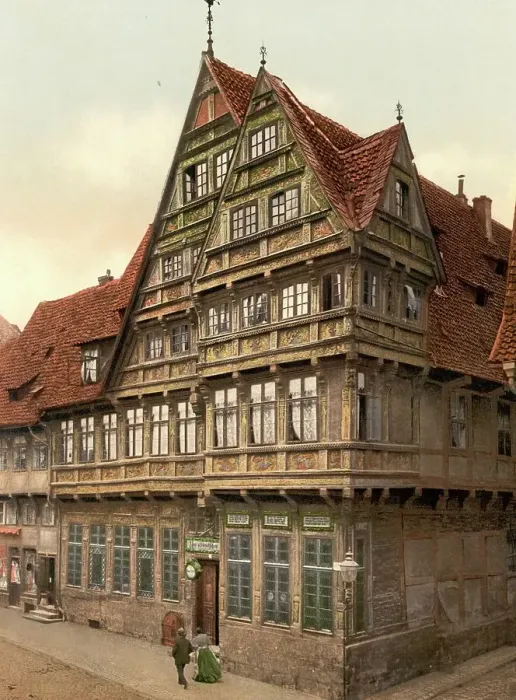 Framed Print : Half-timbered house in Hildesheim, Lower Saxony, c. 1890, Germany, Historic, digitally restored reproduction from a 19th century original Framed Print : Half-timbered house in Hildesheim, Lower Saxony, c. 1890, Germany, Historic, digitally restored reproduction from a 19th century original