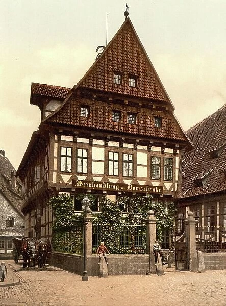 Half-timbered house, wine shop in Hildesheim, Lower Saxony, Germany, Historic, photochrome print from the 1890s