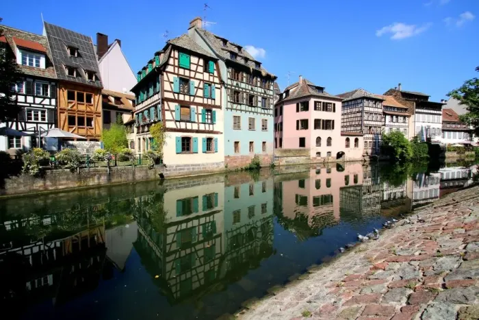 Framed Print : Half-timbered houses reflected in the Ill river, La Petite France quarter, Strasbourg, France Framed Print : Half-timbered houses reflected in the Ill river, La Petite France quarter, Strasbourg, France