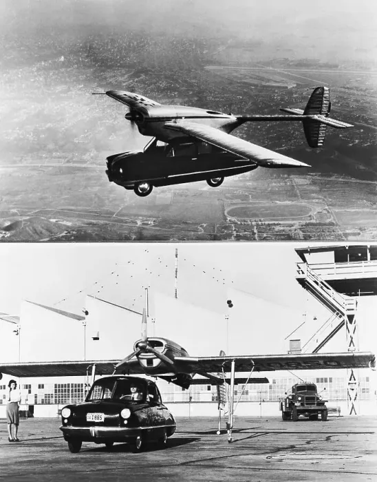 Framed Print : Hall Flying Automobile in Flight and Landing Framed Print : Hall Flying Automobile in Flight and Landing
