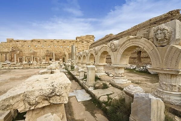 Hall with Medusa Medallions, New Forum, Severan Forum, Leptis Magna, Libya, Africa