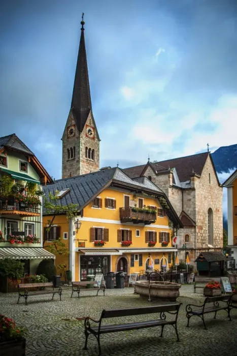 Framed Print : Hallstatt cathedral and town Framed Print : Hallstatt cathedral and town