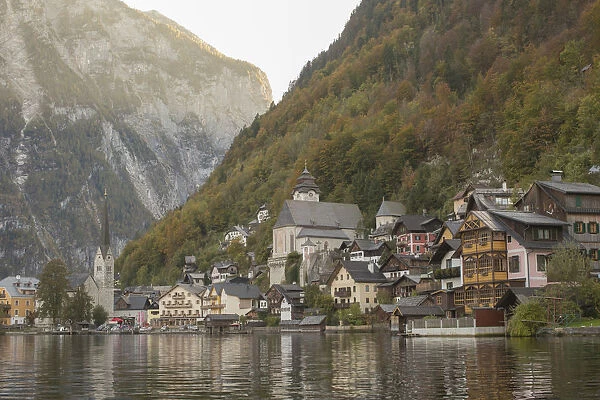 Hallstatt at Morning with Sunlight and Reflection on the Lake, Austria