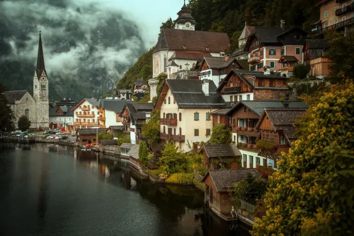 Framed Print : Hallstatt village and lake Framed Print : Hallstatt village and lake