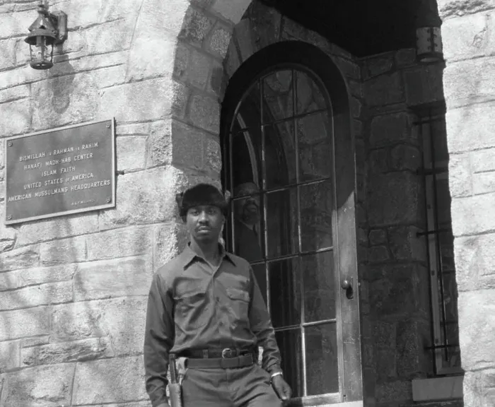 Framed Print : Hamaas Abdul Khaalis at the Door of Hanafi Muslim Headquarters