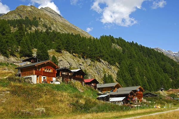 Hamlet with chalets in the Fafleralp Mountains, Loetschental, Valais, Switzerland, Europe