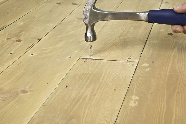 Hammering a nail in to a floor board
