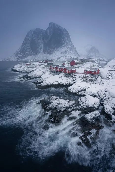 Framed Print : Hamnoy fishing village in winter season in Lofoten archipelago, Norway, Scandinavia
