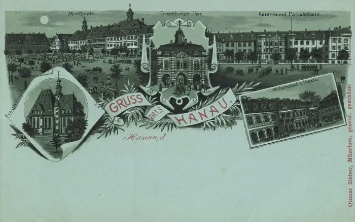Framed Print : Hanau, Hesse, Germany, postcard with text, view around ca 1910, historical, digital reproduction of a historical postcard, public domain, from that time, exact date unknown Framed Print : Hanau, Hesse, Germany, postcard with text, view around ca 1910, historical, digital reproduction of a historical postcard, public domain, from that time, exact date unknown