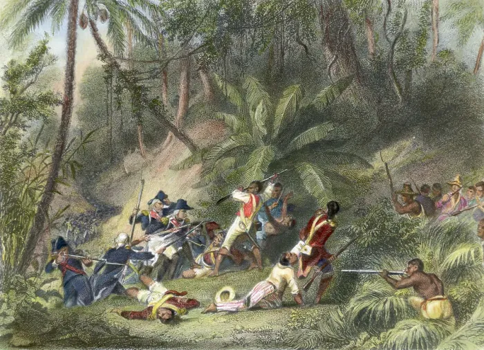 Framed Print : Hand-Colored Engraving of Francois Dominique Toussaint L'Ouverture Revolting Against the French in St. Dominique