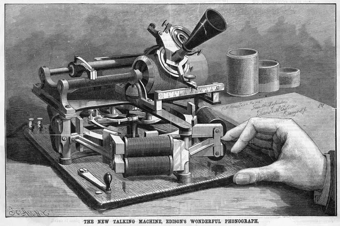 Framed Print : Hand on Edison's Early Phonograph Framed Print : Hand on Edison's Early Phonograph