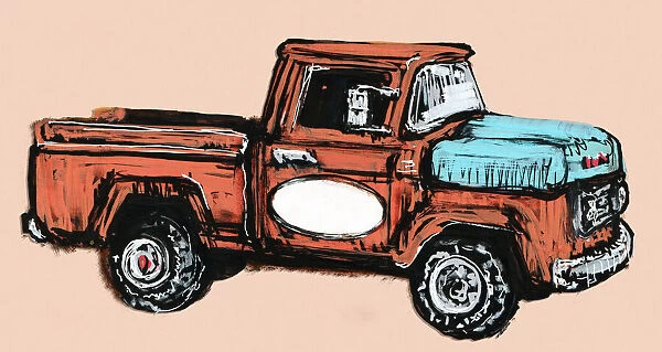 Hand Painted Illustration of an Old Red Truck