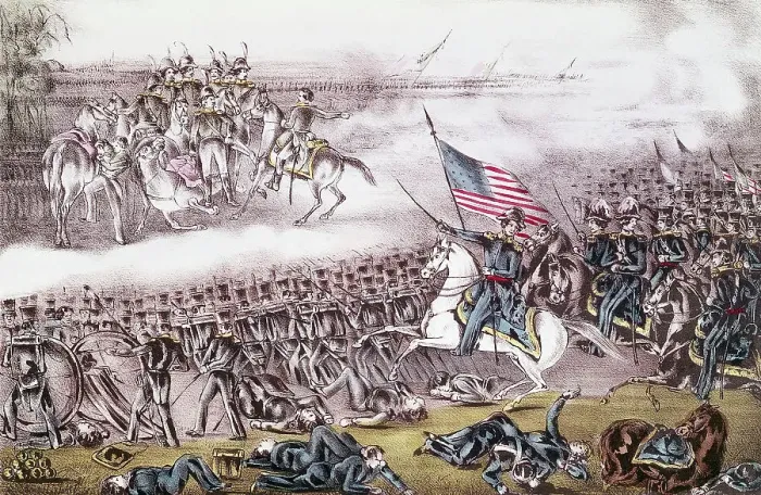 Framed Print : Hand-Tinted Lithograph of the Battle of Buena Vista Framed Print : Hand-Tinted Lithograph of the Battle of Buena Vista