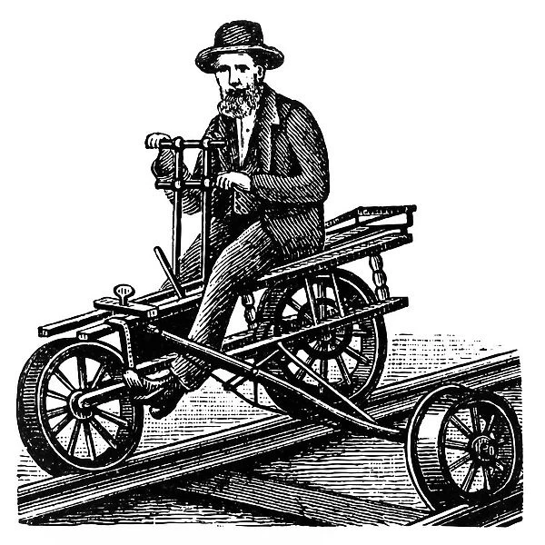 Handcar. Antique illustration of a handcar, also known as a pump trolley