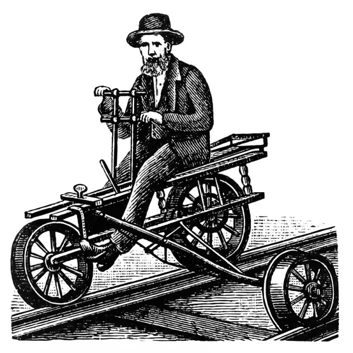 Framed Print : Handcar. Antique illustration of a handcar, also known as a pump trolley Framed Print : Handcar. Antique illustration of a handcar, also known as a pump trolley