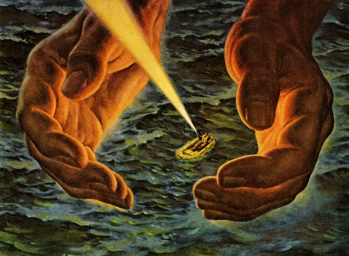 Framed Print : Hands Around Man in Lifeboat Framed Print : Hands Around Man in Lifeboat