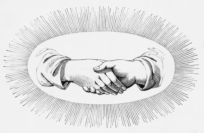 Framed Print : Hands Shaking Within An Oval Of Rays Framed Print : Hands Shaking Within An Oval Of Rays