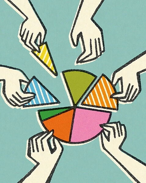 Hands Taking Pieces of a Pie Chart