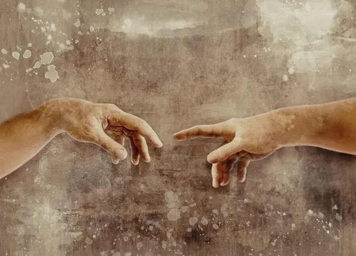 Framed Print : Two hands touching with fingers Michelangelo the creation of Adam watercolor illustration Framed Print : Two hands touching with fingers Michelangelo the creation of Adam watercolor illustration