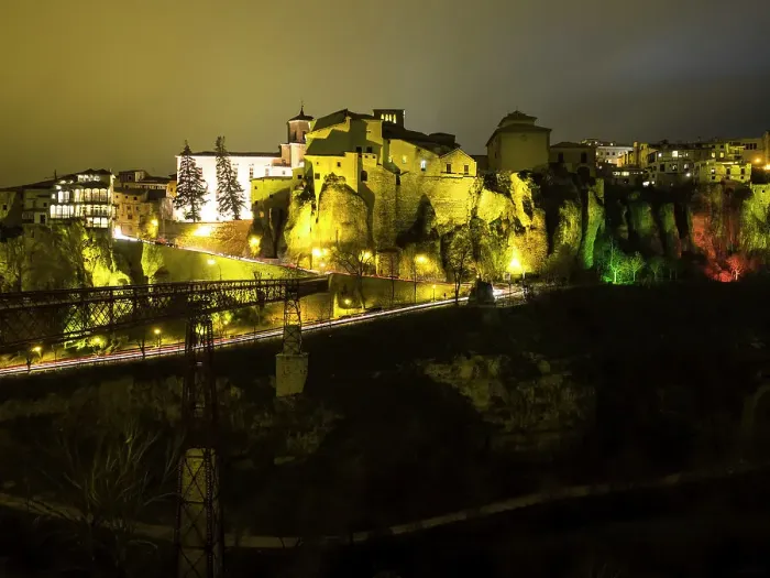Framed Print : Hanging houses illuminated in the night, Cuenca, Castilla La Mancha, Spain Framed Print : Hanging houses illuminated in the night, Cuenca, Castilla La Mancha, Spain