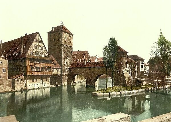 The Hangman's Bridge in Nuremberg, Bavaria, Germany, Historical, photochrome print from the 1890s