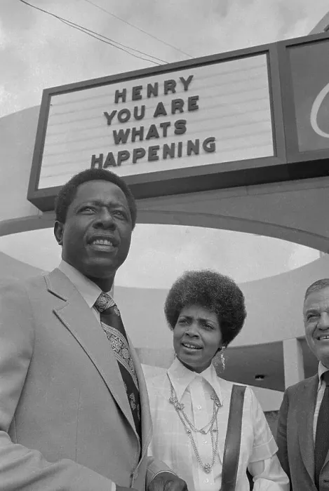 Framed Print : Hank Aaron and Billye Williams Arriving at Press Conference Framed Print : Hank Aaron and Billye Williams Arriving at Press Conference