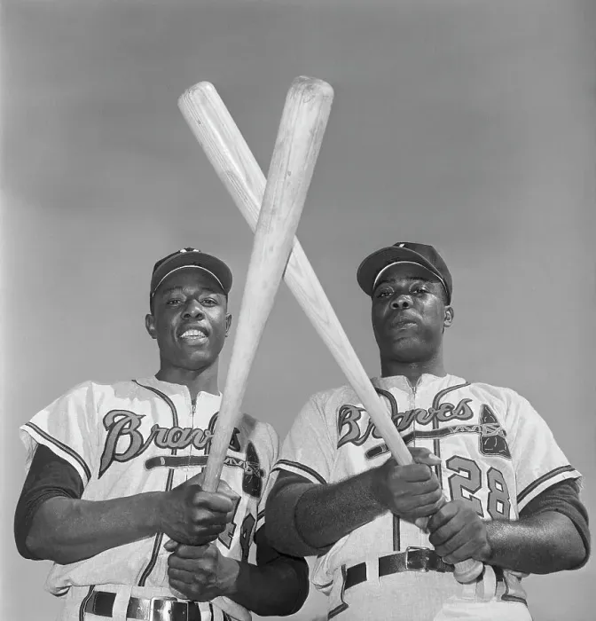 Framed Print : Hank Aaron and Brother Tommy Aaron Crossing Bats Framed Print : Hank Aaron and Brother Tommy Aaron Crossing Bats