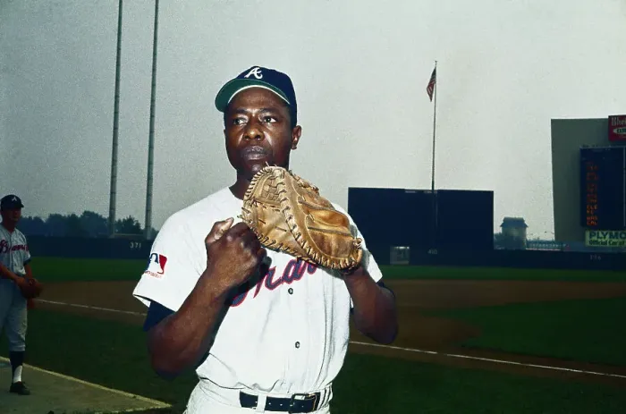 Framed Print : Hank Aaron Holding Baseball Glove Framed Print : Hank Aaron Holding Baseball Glove